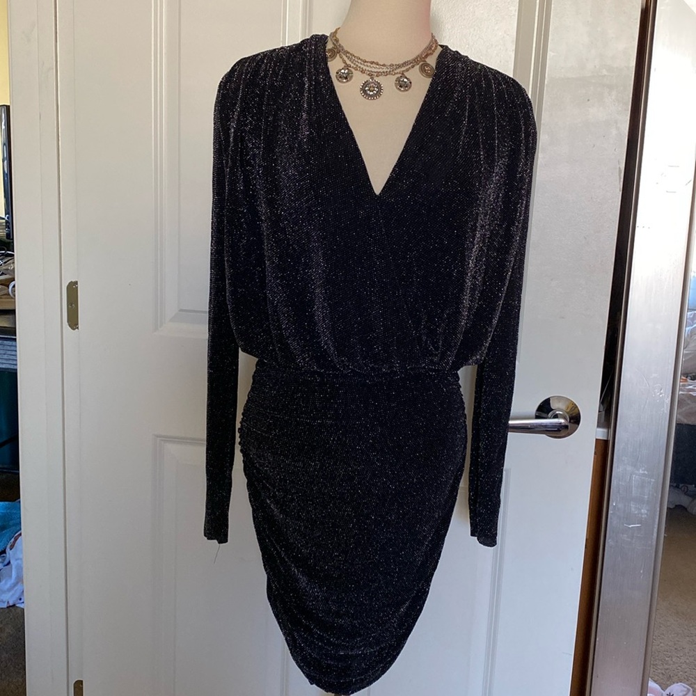 Bailey 44 black, silver party dress with side ruching size small